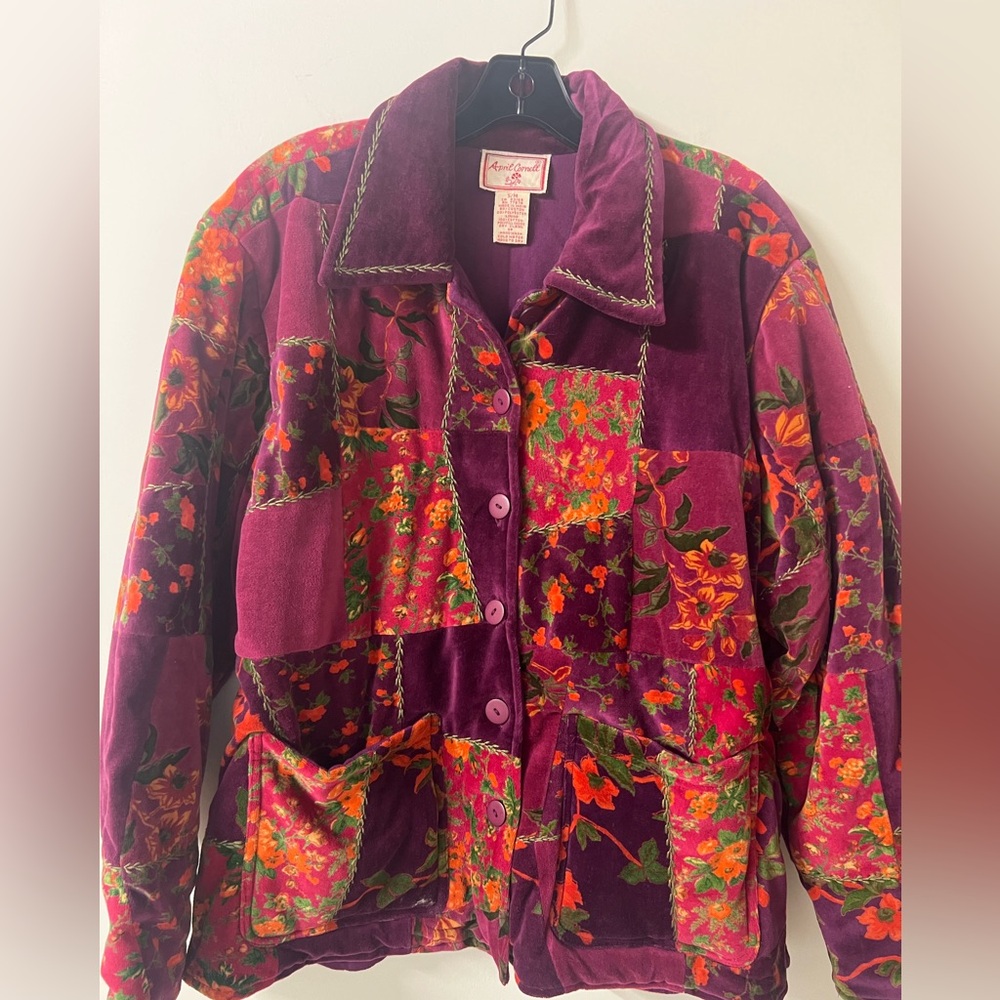 April Cornell Patchwork Velvet Jacket Small Rever… - image 2
